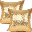 YOUR SMILE Pack of 2, New Luxury Series Gold Bling Decorative Glitzy Sequin & Comfy Satin Throw Pillow Cover Cushion Case for Wedding/Christmas,20"x20"