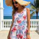 RAISEVERN Womens Rompers Summer Short Jumpsuits Casual Scoop Neck Sleeveless Romper with Pockets (Medium, Floral-01)