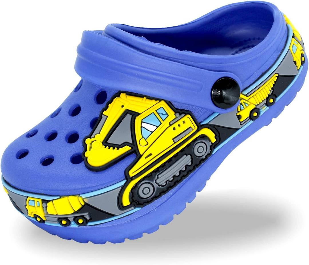 FolHaoth Toddlers Cute Cartoon Excavator Racecar Pattern Boys Girls Clogs Slip On Lightweight Breathable Kids Sandals Non Slip Indoor Outdoor Beach Pool Shower Slippers Shoes (10.5 Little Kid)