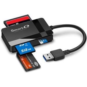 SmartQ C368 USB 3.0 Card Reader - Plug & Play, Compatible with Apple & Windows, Supports SD, Micro SD, MS, CF Cards