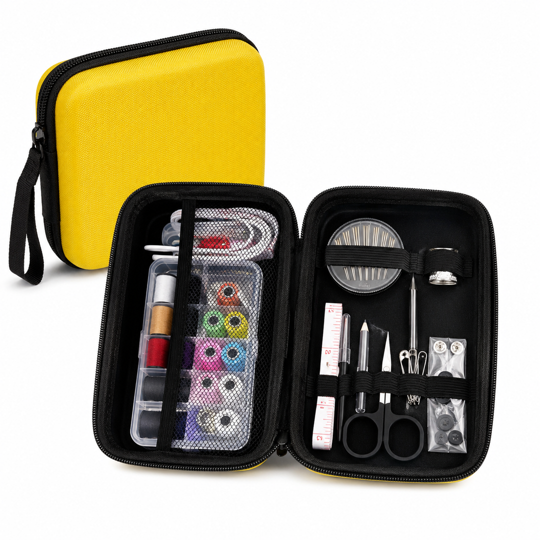 Portable Sewing Kit for Adults, Travel Sewing Repair Set with Thread Spools, Needles, Scissors, Measuring Tape and Yellow Zipper Carrying Case