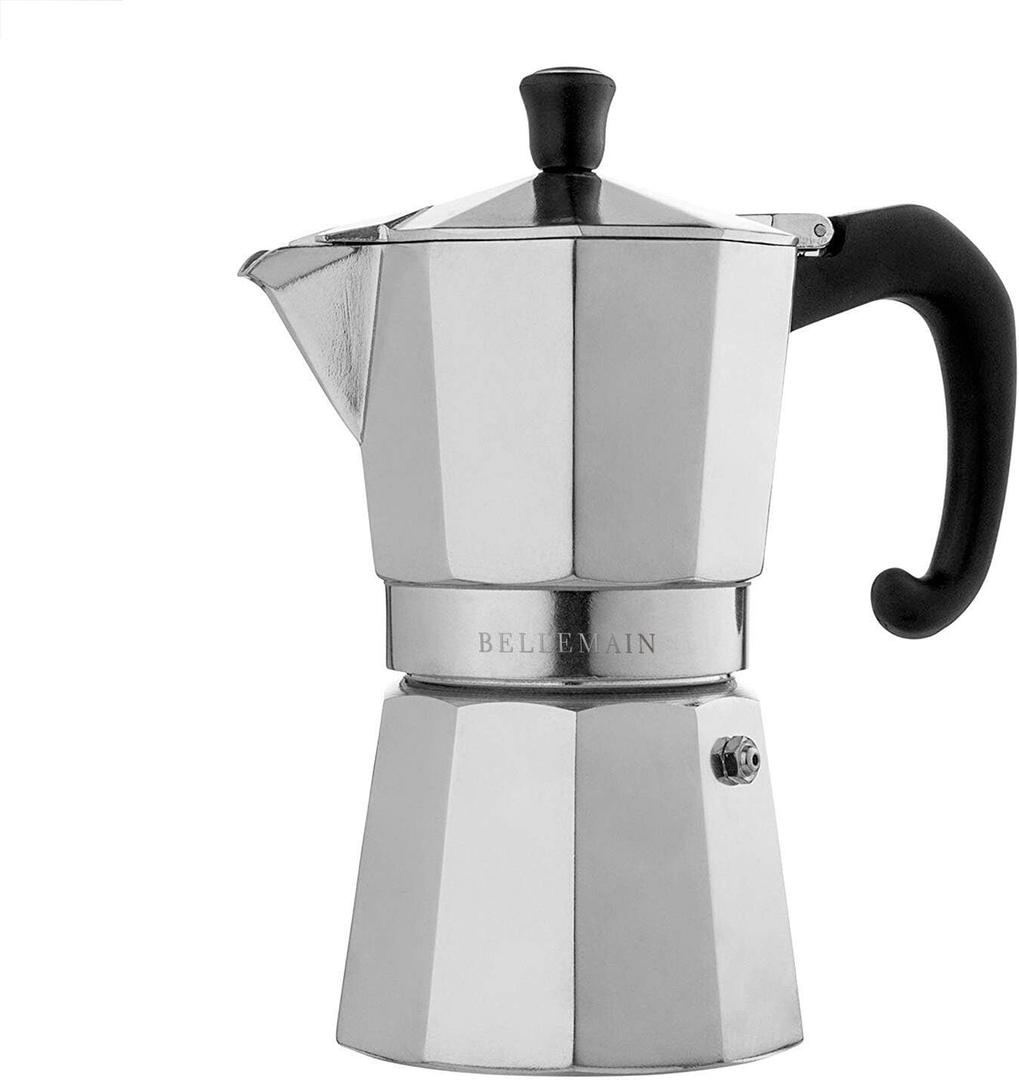 Bellemain Stovetop Espresso Maker | Italian Moka Pot Espresso Maker, Classic Aluminum Design Mocha Pot for Home Brewing & Camping | Easy to Use & Clean  6Cup, Silver
