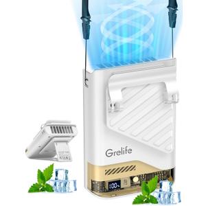 Grelife AI Portable Waist Fan Rechargeable,10000mAh LED Clip Fan,5 Speed 10000RPM 33ft/s Airflow,40H Runtime Hands-Free Neck Fan,Personal Wearable Cooling Fan for Outdoor,Camping,Jobsite,Travel(White)
