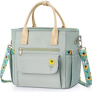 Deluxe Insulated Lunch Box Bag Women - Leakproof Waterproof Cooler with Multi Pockets Removable Strap for Work Picnic - Teacher Mothers Day Christmas Birthday Gifts (Small 11L, Green)