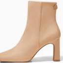 Coutgo Women's Square Toe Ankle Boots Chunky Block Heel Side Zipper Booties Faux Suede Winter Shoes (8.5, Khaki)