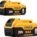 8.0Ah Compatible with DeWalt 20V Max Battery DCB200 DCB201 DCB180 DCB203 DCB204 DCB206 Cordless Power Tools with LED Indicator (Not Made in Dewalt)