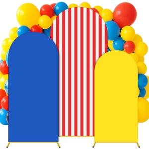 Tingjoo 3 Pcs Carnival Party Arch Backdrop Cover Set 4Ft 5Ft 6Ft Carnival Birthday Party Decorations Polyester Arch Stand Cover for Photo Props Cosplay Wedding Baby Shower Backdrop Decor