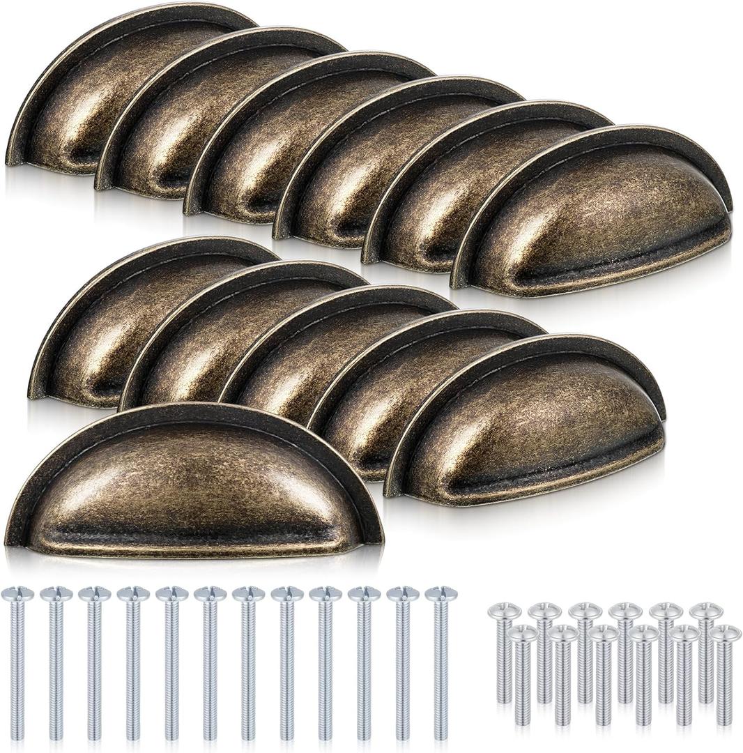 12 Pack Bin Cup Drawer Pulls Brass Bronze Cabinet Cup Pulls Bronze Cabinet Pull Kitchen Cabinets Hardware Drawer Handles Knobs - 3 Inch Hole Centers Furniture Handles