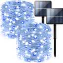 1-Pack 200 LED Solar Fairy Lights Outdoor, Upgraded Oversize Lamp Beads & Super Bright Solar String Lights Outoor, 8 Modes Solar Lights for Garden Patio DecorationsBlue&White