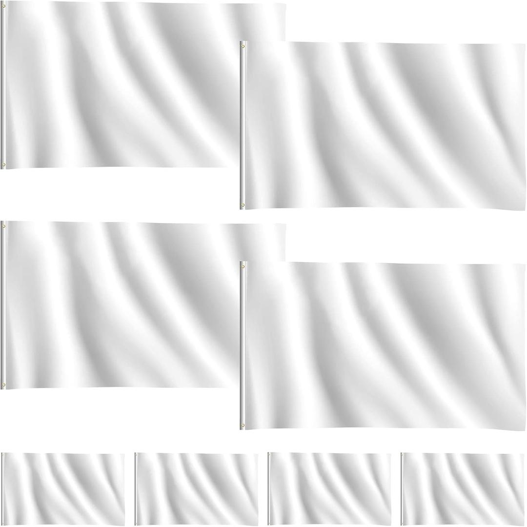 Hicarer 8 Pieces 3 x 5 Foot Solid Plain White Flags DIY Blank Flags Pure Color Polyester Outdoor Banner with Grommets for 4th of July Party Fraternities Sport Dorm Room Indoor Garden Decorations
