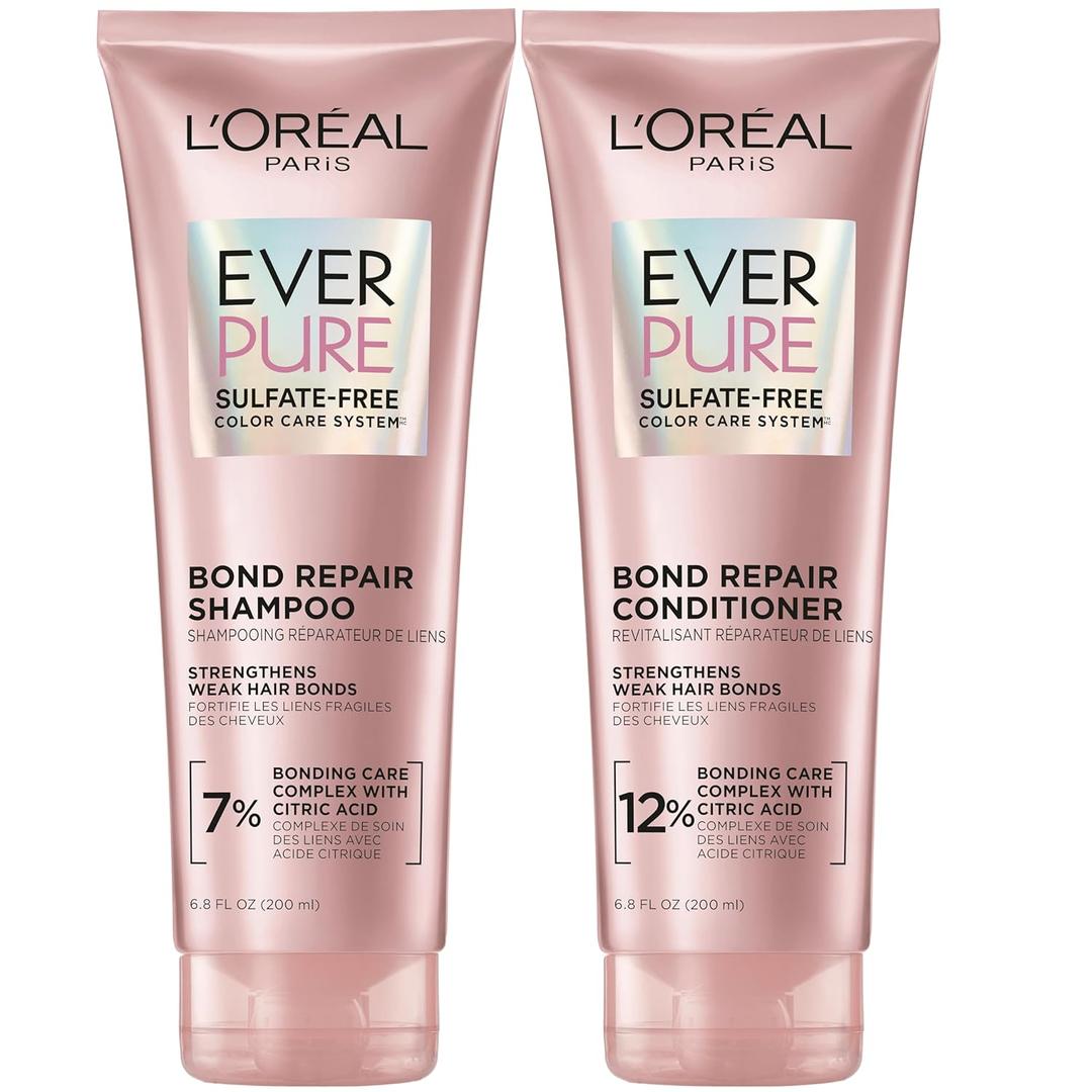 L'Oreal Paris EverPure Sulfate-Free Vegan Hair Care Kit - Shampoo and Conditioner to Strengthen and Repair Hair Bonds (6.8 Fl Oz (Pack of 2)
