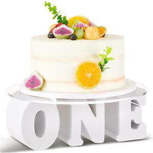 One Letters Round Cake Stand Include 12 Inches Acrylic Tray, 1st Birthday Baby Shower Cupcake Display White Round Dessert Snack Food Stand for 1st Birthday Anniversary Decorations Supplies