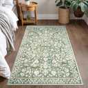 Vintage 3x5 Washable Rug for Entryway, Super Soft Sage Green Beige Entryway Rug Non-Slip, Printed Faux Wool Floral 3x5 Area Rug Thin Floor Carpet for Kitchen, Bedroom, Office, Living Room