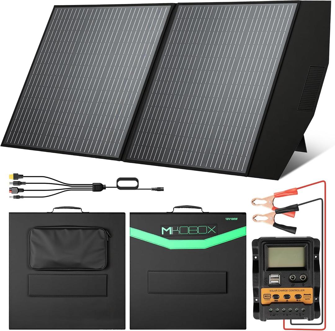 MIKOBOX 100W Portable Foldable Solar Panel Kit with 12V Controller and USB, 18V High Efficiency Solar Pane Monocrystalline Charger for Power Stations, RV Camping Emergency Use