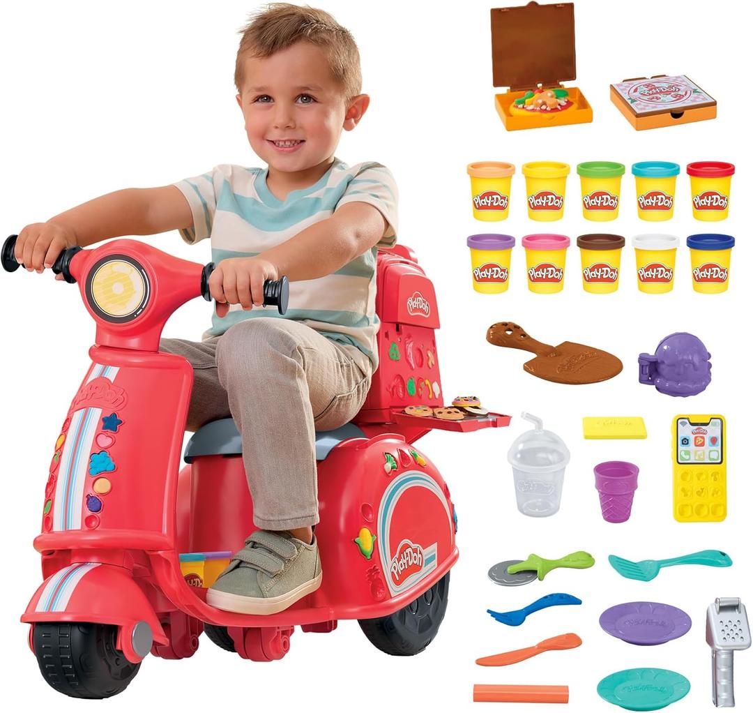 Play-Doh Pizza Delivery Scooter Playset, Large Ride-On Play Food Preschool Toys, Toy Pizza Set for Kids, Arts & Crafts for Boys & Girls, Ages 3+
