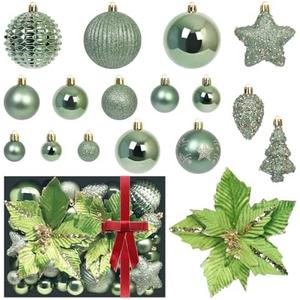RoseCraft Green Christmas Ball Ornaments, 54 Pack Shatterproof Christmas Ornamnets for Christmas Tree Hanging Decorations Include Flower, for Home Indoor Holiday Party Xmas Decor.