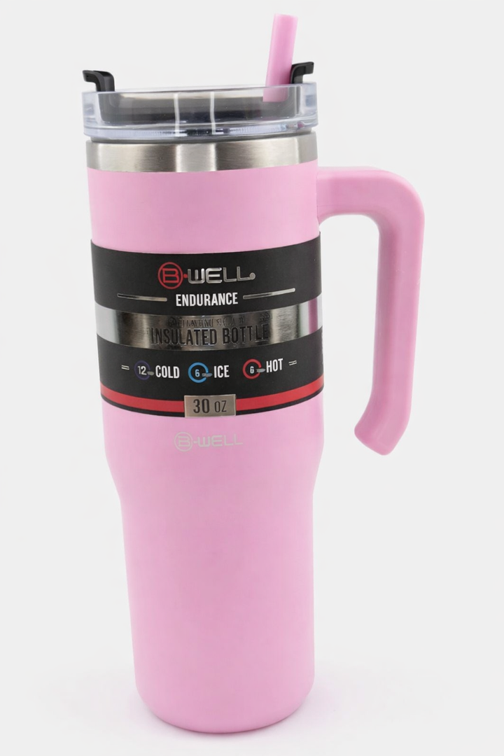 30 oz Tumbler with Handle and Straw Lid | Reusable Stainless Steel Water Bottle Travel Mug Cupholder Friendly | Insulated Cup (Baby Pink)