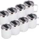 Volhoply 14oz Insulated Stainless Steel Coffee Mug with Lid Bulk 8 Pack,Not Suitable for Sublimation,Double Wall Vacuum Travel Coffee Cup with Handle, Reusable Metal Camping Mugs Keep Cold(White,8)
