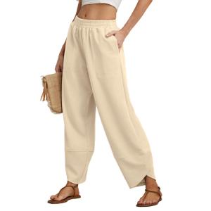 FREEOAK Linen Pants for Women Paperbag Black Fall Winter Casual Outfits Wide Leg 2025 Homewear Trendy Trousers Cozy Office Relaxed Fit (XL)