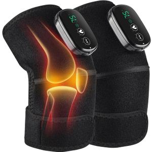 YUANBO Cordless Electric Heated Knee Massager, 3-in-1 Heated Knee Massager with Heat for Knee Elbow Shoulder Wrap with 3 Vibration & Heating Modes (2 Pack)