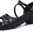 MSMAX Girls Latin Dance Shoe Low Heel Salsa Dancing Sandals for Women (13.5 Little Kid, 3cm Heel Black)