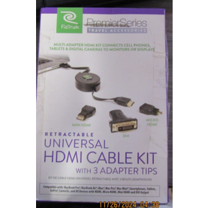retrak premier series retractable universal HDMI cable kit with 2 adapter tips