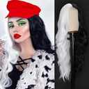 Colorful Queen Long Black and White Wigs for Women 26 Inch Curly Wavy Wig Middle Part Synthetic Lace Wigs for Daily Party Use Cosplay