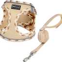 Mercano Soft Mesh Dog Harness and Leash Set, Step-in Reflective Breathable Lightweight Vest Harnesses with Safety Buckle for Small Dogs, Cats (Beige, M) (Chest: 15.2"-17.5")