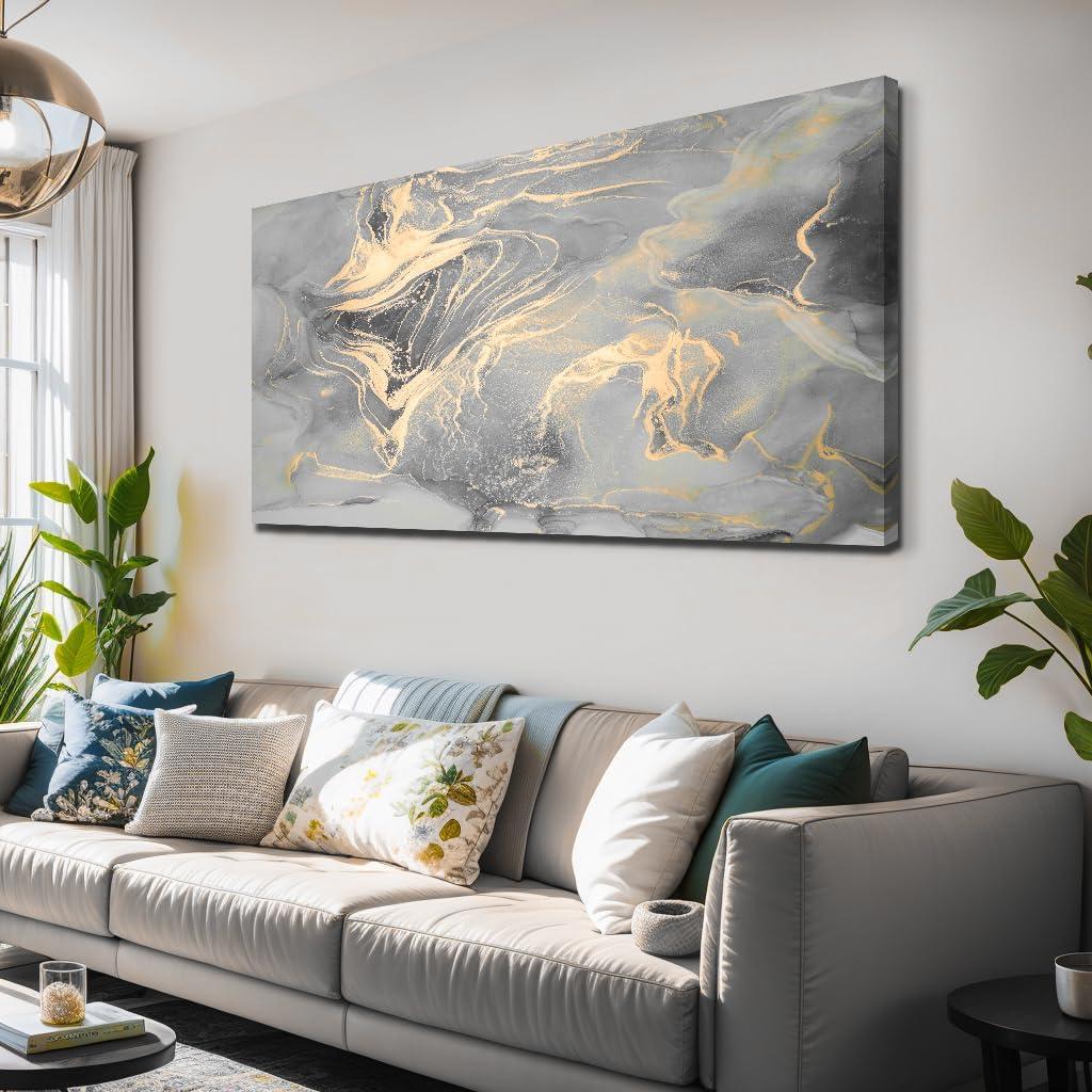 liysawg Wall Art Abstract Canvas Painting Gray Wall Decor Fluid Ink Modern Artwork for Living Room Bedroom Dining Room Home Office Decor 71"x36", 71L" x 36W"