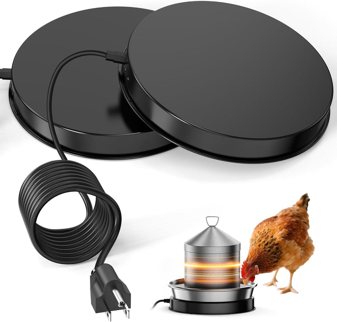Chicken Water Heater for Winter, 110W Heated Poultry Waterer Base with Thermostat, 11 Inch Poultry Winter Deicer Heated Base with 9.8ft Power Cord, 2PCS (Black)