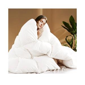 SHOUREN White Luxurious Goose Feather Down Fiber Comforter, All Season Hotel Collection Bed Comforter，Ultra Soft 100% Cotton Duvet Insert with Corner Tabs, Queen Size 90"X90"