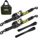 KJE Retractable Ratchet Straps, (2) 2" x 10' Automatic Tie Down Strap Sets + (2) Soft Loops - Heavy Duty 3,300lb Max Break Strength, S-Hook with Clip, Self Retracting Strap for Motorcycle, Kayak, ATVs