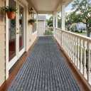 Indoor Outdoor Runner Rug 3 x 10 ft, Gray Non Slip Rubber Backed Floor Runner, Low Profile Area Carpet for Hallway, Kitchen, Entryway, Balcony, Garage, Stairs & Laundry, Stripe