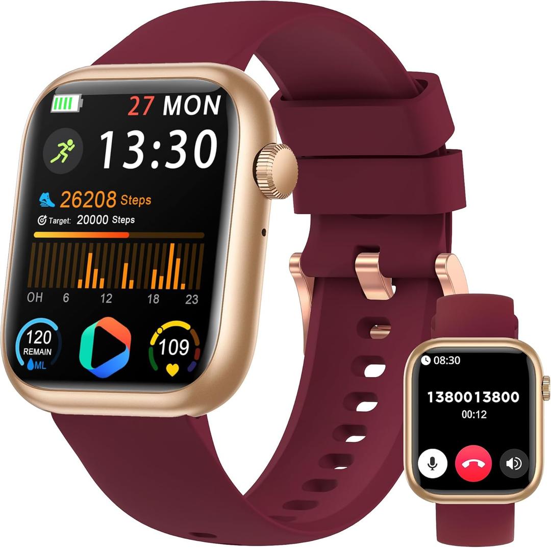 Smart Watch for Men Women, 1.83" Fitness Watch (Answer/Make Call), Smartwatch with Heart Rate/Blood Pressure, Sleep Tracker, Pedometer, 120+ Sport Modes,IP68 Waterproof Fitness Tracker for Android IOS (Burgundy)