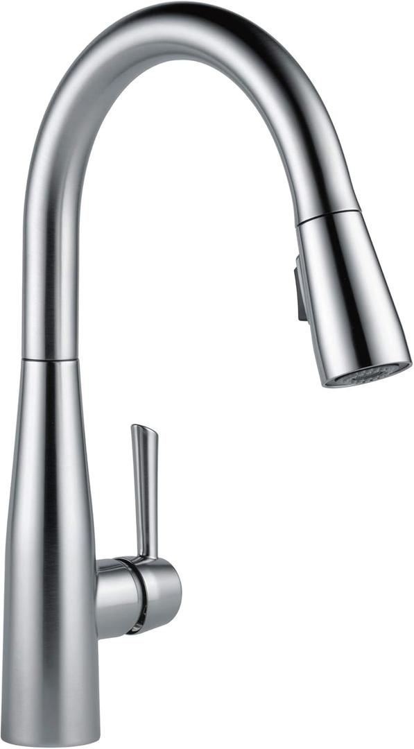 Delta Essa Brushed Nickel Kitchen Faucet with Pull Down Sprayer, Modern Single Hole Kitchen Sink Faucet, Single Handle, Arctic Stainless