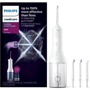 Philips Sonicare Cordless Power Flosser 3000 + 2 Additional Nozzles (4 Total) White, HX3827/21