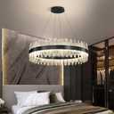 Glam Crystal Chandelier 24 Inch Ring Chandeliers with Remote Dimmable LED Light Adjustable Hanging Lights Luxury Ceiling Pendant Lighting Fixtures for Living Dining Bedroom Foyer Black Light