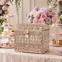ELLDOO Crystal Wedding Card Box with Heart Lock, Vintage Money Card Box Treasure Chest Style Gold Gift for Wedding Receptions, Centerpiece Decor, Anniversary Keepsake, Gift, Small Size