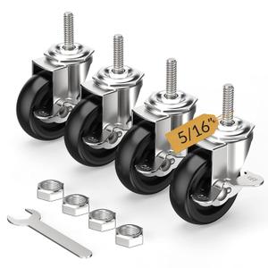 HOLKIE Caster Wheels 3 inch Locking Stem Casters, 5/16" -18 x 1-1/2" (Stem Diameter 5/16", Stem Length 1-1/2") Threaded Stem Casters Swivel Casters Set of 4 Heavy Duty Castors Black
