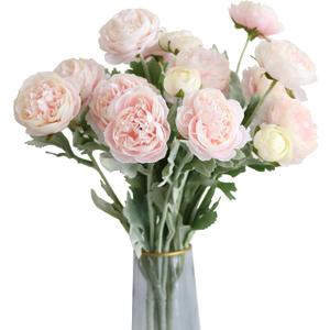 6PCS Artificial Ranunculus Flowers with Real Touch Stem Silk Ranunculus Flowers for Household Arrangement (Pink)