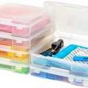 IRIS USA Fits 12" x 12" Paper, 5-Pack Thick Portable Plastic Scrapbook Paper Storage Cases Organizers with Built-in Handle for Art Craft Supplies Yarn File Documents Toys, Rounded Corner - Clear