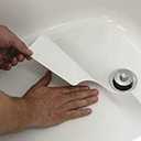 Safe Way Traction 16" X 40" White Adhesive Vinyl Anti Slip Non Skid Safety Bath Mat with Drain Cut Out
