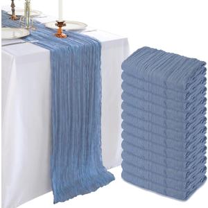 12 Pack 10FT Dusty Blue Cheesecloth Table Runner 120 Inch Long Gauze Rustic Boho Cheese Cloth Table Runner Sheer Fabric for Wedding Party Birthday Bridal Baby Shower Centerpiece Home Decor