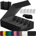 Magnetic Leather Trading Card Storage Box - 5-Row Deck Case Design, 3900+ Capacity for YuGiOh, MTG, TCG and Sports Cards, Includes 24 Colorful Dividers & 5 Card Supports (15.8in, Black)
