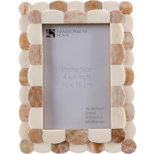 Handicrafts Home 4 by 6 Brown Picture Frame, Handmade Scallop pattern Bone inlay Photo Frame for Wall & Tabletop, Boho Farmhouse Vintage Home Decor, Gallery Wall & Desk Decor, Family Picture Frame