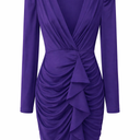 Women's Sexy V Neck Wrap Dress Long Sleeve Ruched Cocktail Party Bodycon Mini Dress, Small