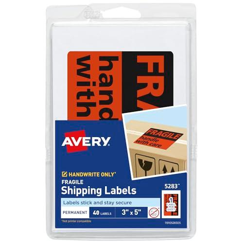 Avery Preprinted Shipping Labels, "Fragile Handle with Care" Label Stickers, 3" x 5", Non-Printable, 40 Rectangle Labels Total (5283) Pack Of 3