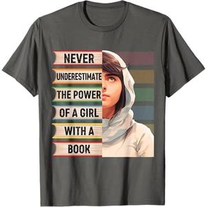 Never Underestimate a Girl with a Book Malala Yousafzai T-Shirt, Size: Small