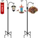XDW-GIFTS Double Shepherds Hooks for Outdoor, 2-Pack Heavy Duty Garden Pole for Hanging Bird Feeder, Plant Baskets, Solar Light Lanterns, Garden Plant Hanger Stands with 5 Base Prongs (60 Inch)