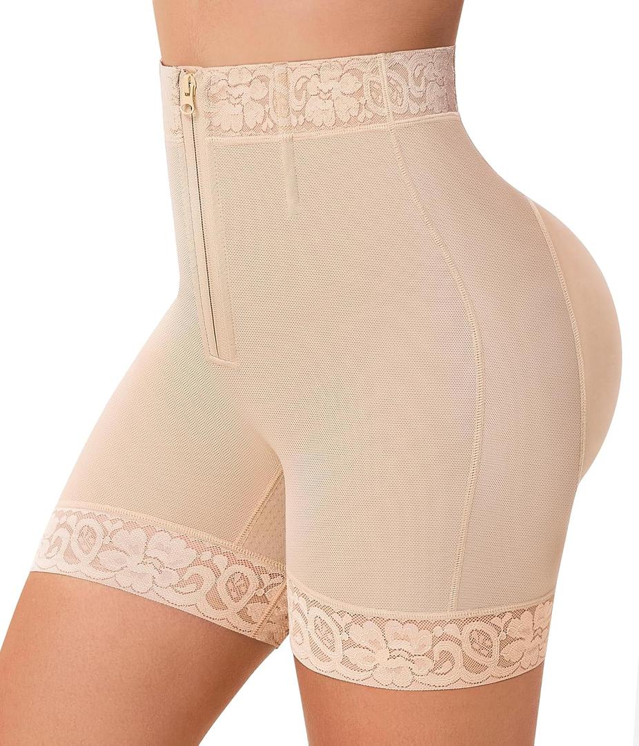 MERYOSZ Tummy Control Shapewear Shorts Zipper Butt Lifting Panties Underwear Shapewear for Women Faja Body Shaper Beige